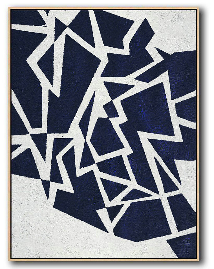 Oversized Canvas Art On Canvas,Buy Hand Painted Navy Blue Abstract Painting Online,Original Abstract Painting Canvas Art